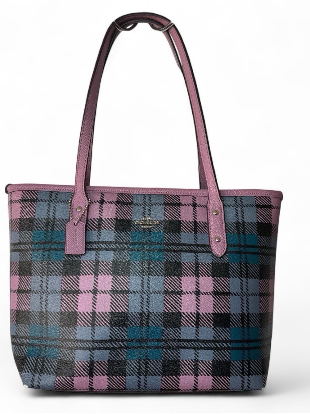 Coach Pink Plaid Tote with Teal and Gray Checks